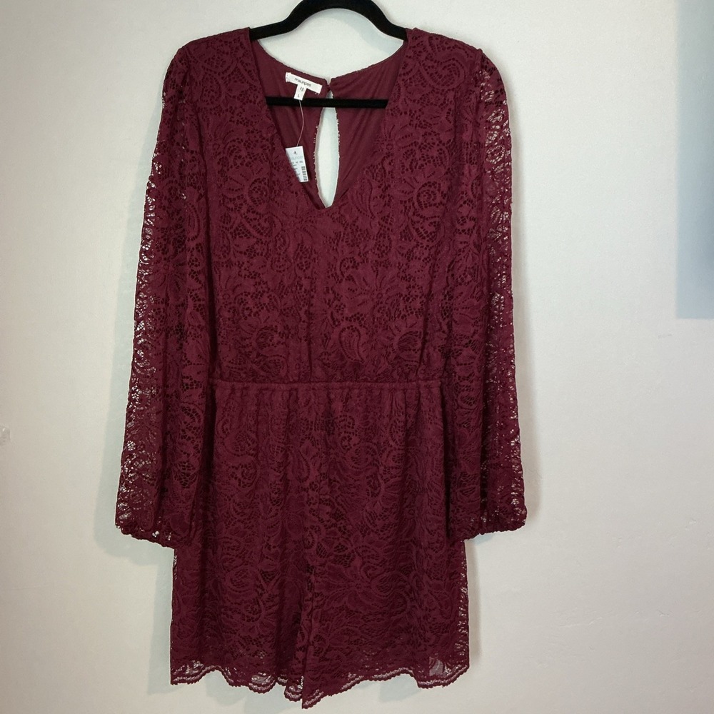 Maurices Long Sleeve All Over Lace Romper Burgundy Large NWT - Picture 5 of 13
